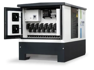 Opened Faber E-Tec solar park station with low-voltage distribution